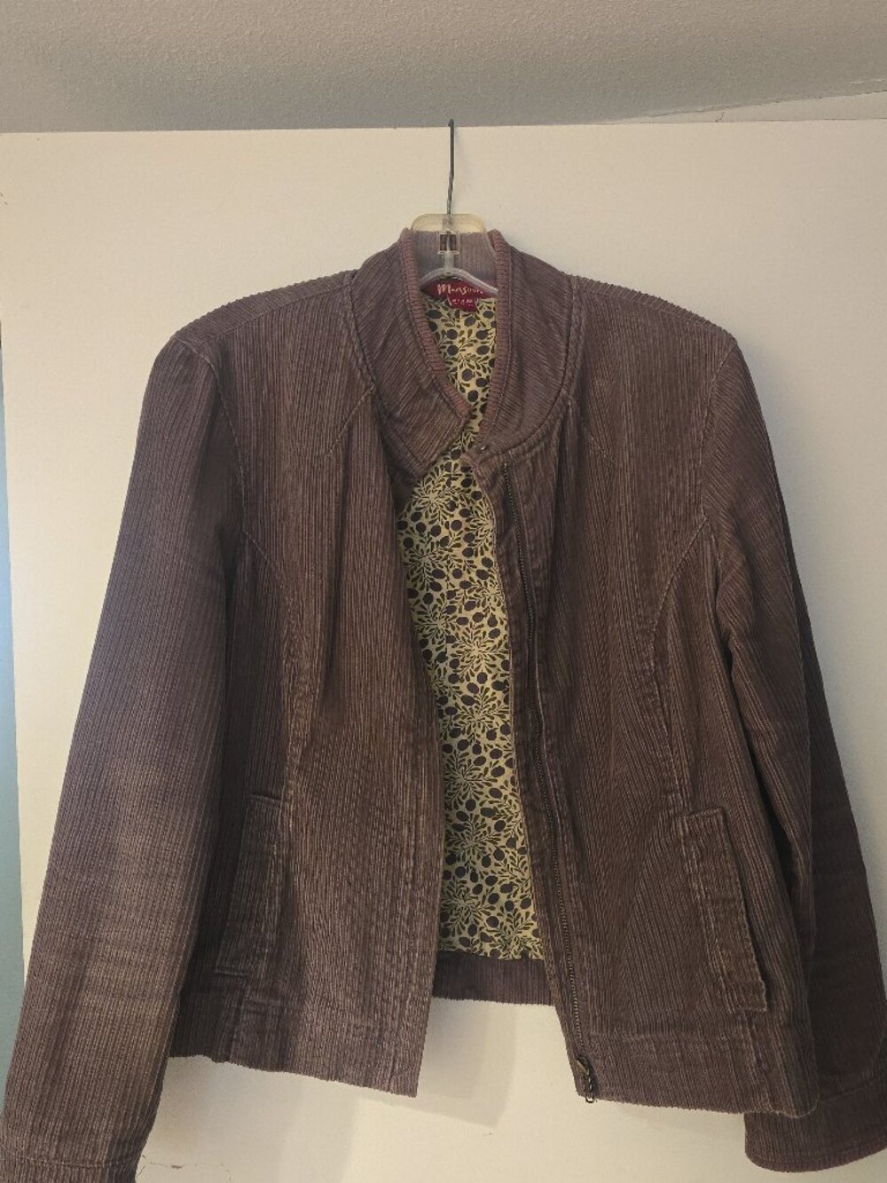 Monsoon Mauve Corduroy Zip Jacket Womens UK 14 US 10 Y2K Boho Cord